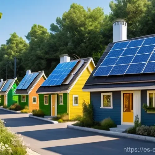 Home 21 에너지 블록체인 응용 - **A Vibrant Decentralized Energy Community:**
Imagine a sunny, modern residential neighborhood b...