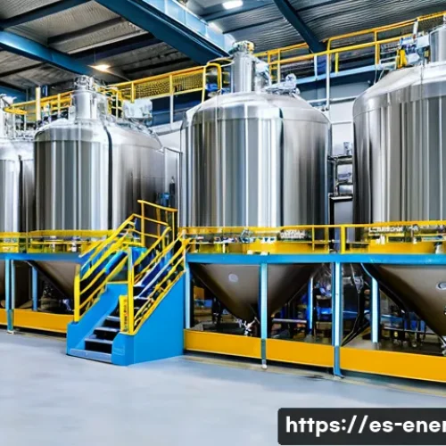 바이오 디젤 생산 공정 - A detailed industrial biodiesel production facility in Spain, showcasing large stainless steel react...
