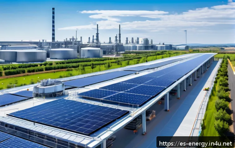 탄소 중립 기술 전략 - A modern industrial factory in Spain utilizing advanced artificial intelligence technology to optimi...